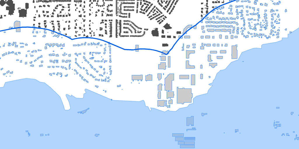 Flood query results highlighted in blue
